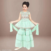 Embroidered Georgette Kurta-Garara Set, vibrant colors on 4-7 years, Indian traditional clothing